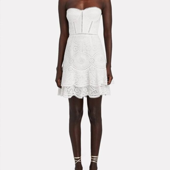 JONATHAN SIMKHAI White Eyelet Broderie Anglaise Bustier Mini Dress - Picture 2 of 10
